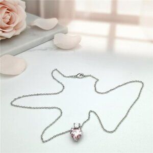 NVC Nataliya V Collister Pink Heart Cubic Zirconia  Necklace Silver Tone  17 In